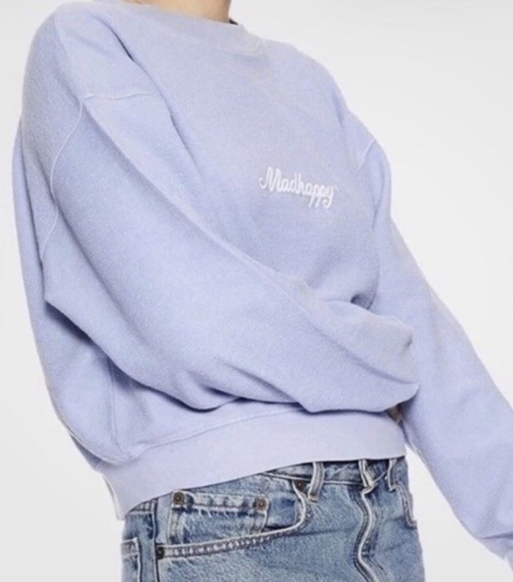 MADHAPPY Crew Neck Crop Sweatshirt Boxy Powder Purple/Periwinkle Oversized Sz Lg
